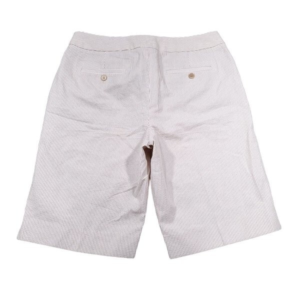 FLAW Talbots Women's Striped Seersucker Beige White Tan Striped Bermuda Shorts 8 - Picture 2 of 12